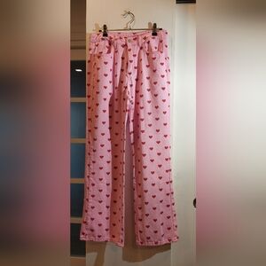 Heart Patterned Pink Wide Leg Pants